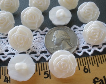Ivory White Pearlescent Carved Plastic Rose shank buttons size 28L (11/16" 17MM) antique look sewing crafts cool cast in relief 4 mm hole