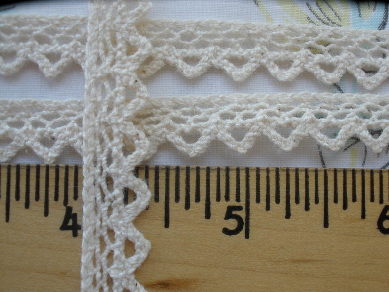 Doll Trims 7MM Natural color ecru Cotton Crochet Chevron Edge Lace Trim 1/4" wide cluny lace ric rack edge retro yardage antique white lace image 8