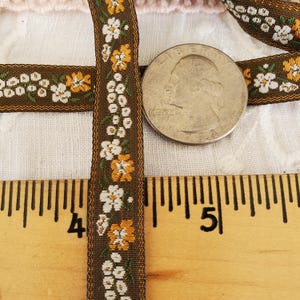 White & Orange Flowers Embroidered Ribbon Woven Edge Jacquard 7/16" Cool Trims sewing crafts costume Novelty Ribbon 5 yards or 43 yards roll