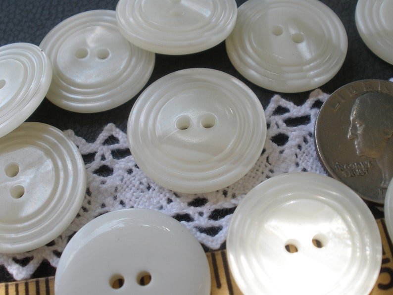 23MM Pearly White Plastic Buttons Raised Rings 24 Pieces 2 Hole Sew on ...