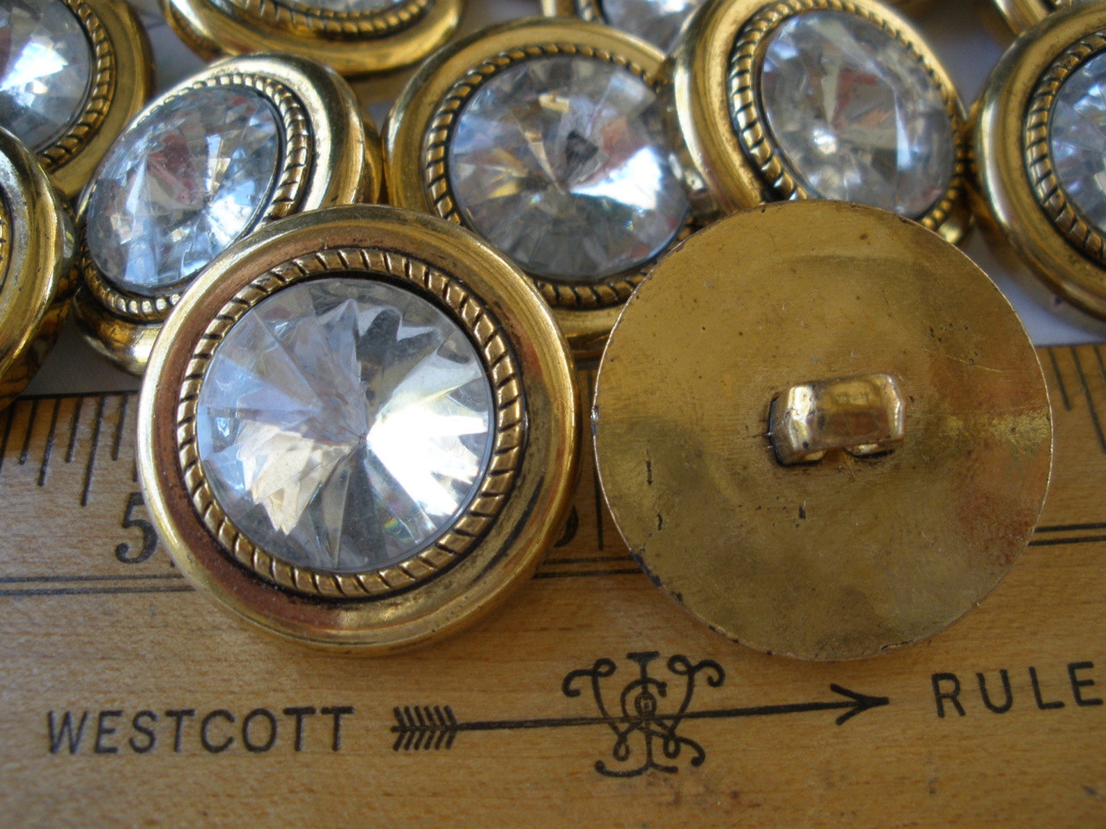 Clear Rhinestone Buttons Large Gold Plastic Shank Buttons Faceted 1 ...