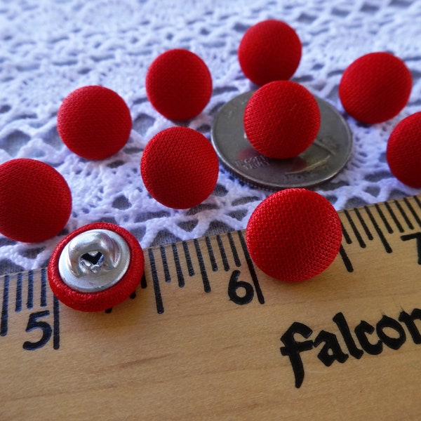 11MM Red fabric cover buttons 10 each 7/16" cloth covered metal shank 18L fancy dress sewing bulk fashion dolls