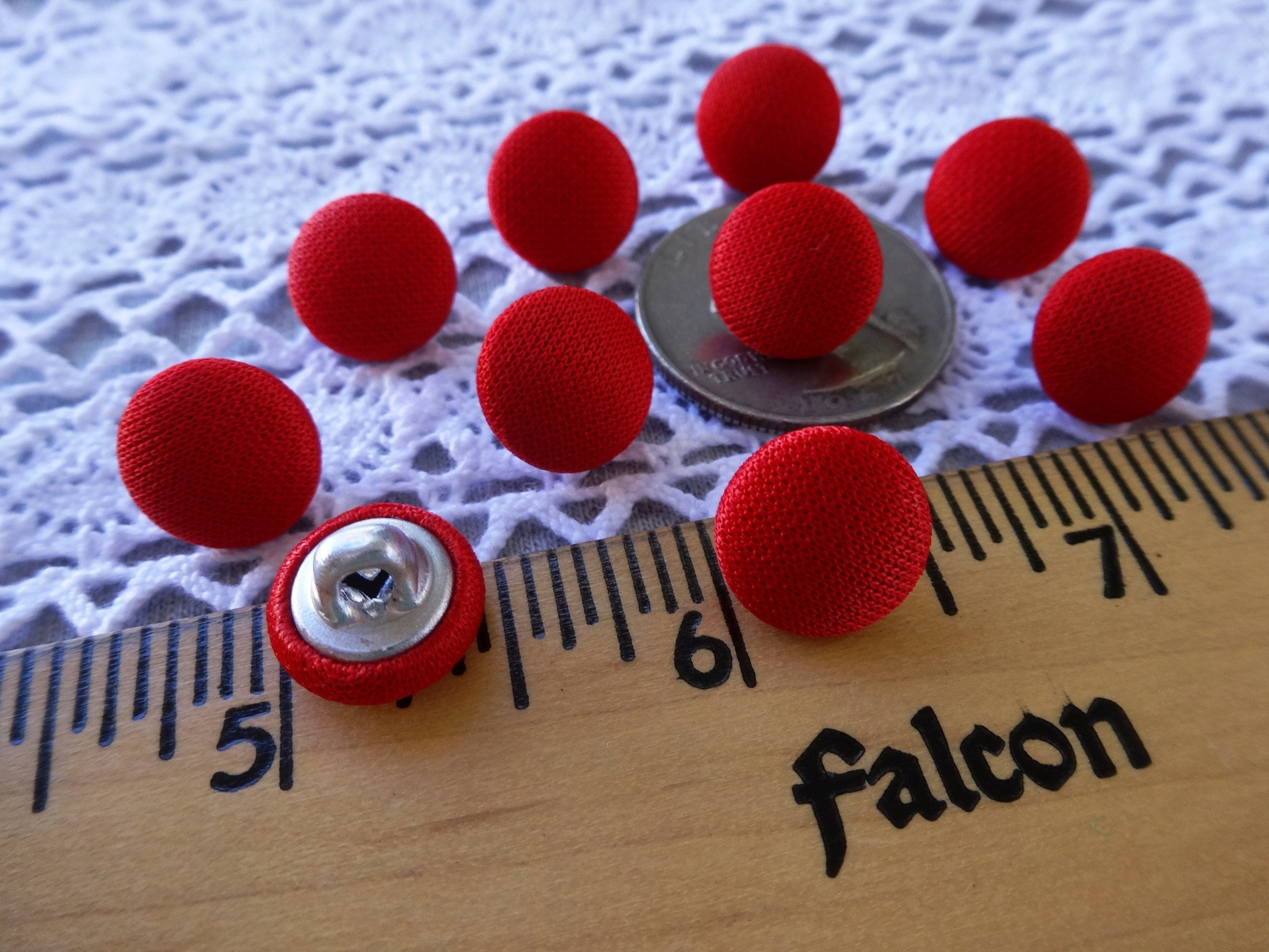 11MM Red Fabric Cover Buttons 10 Each 7 16 Cloth Covered Metal