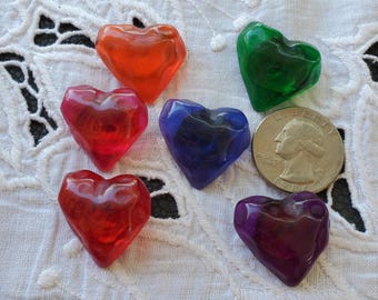 Rainbow Jelly Candy Heart Shaped Shank Buttons 40L 1 inch 25MM plastic with metal glued on shank 6 colors 13 pieces