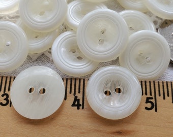 Cool Vintage Streaky white translucent Plastic Buttons 3/4" (30L 19MM) 24 each carved circles 2 hole sew on 2mm recessed holes crafts