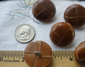 Vintage Brown Leather Hemisphere Coat Buttons 45L 1 1/8" 28MM metal shank Made in Japan blazer jacket