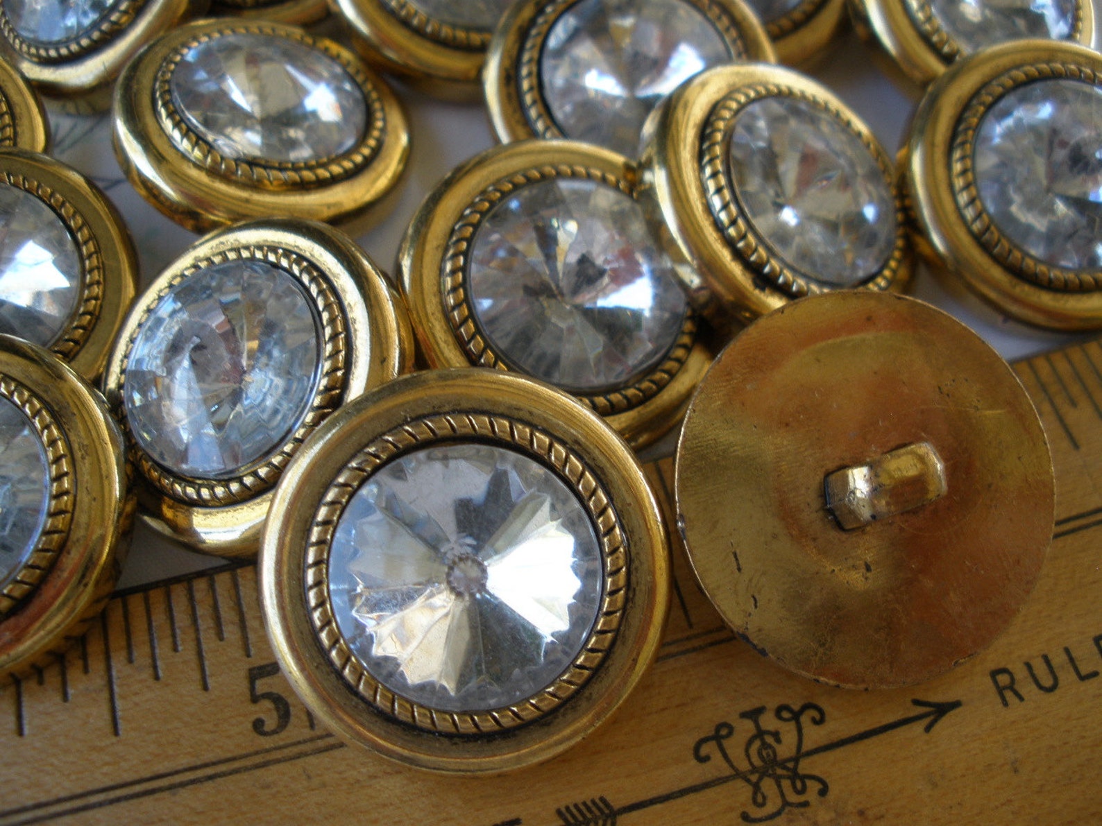 Clear Rhinestone Buttons Large Gold Plastic Shank Buttons Faceted 1 ...