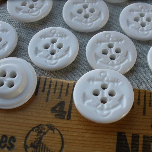 Cool White Anchor Shirt Buttons 5/8" (15mm 24L) 4-hole sew on buttons sewing crafts paper tag supply peacoat 12 each