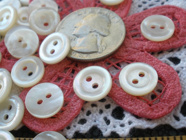11MM Wide Rim Real Shell Buttons Pearly White Carved MOP 18L 2 Hole Sew ...