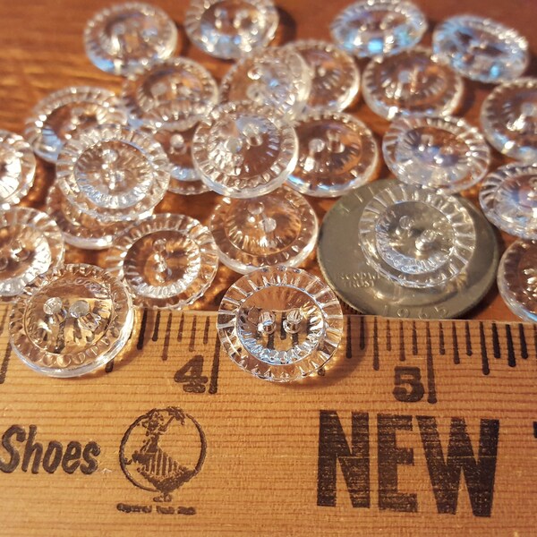 Cool crystal cut clear buttons 5/8" (15MM 24L) 2 hole plastic scrapbooking sew on crafts wedding paper tag supply concave sunburst pattern