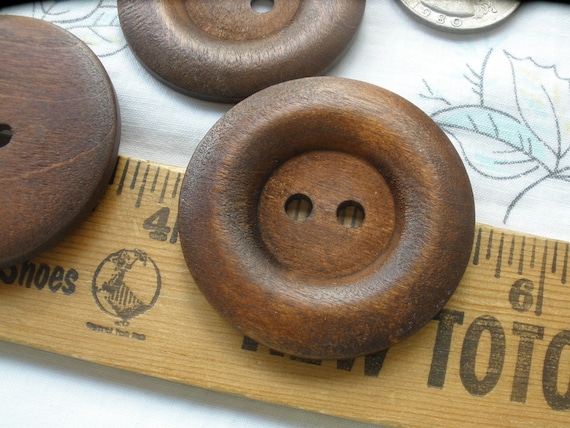 Crafts Sewing Knitting 5 Wooden LARGE Blue Rimmed Buttons 40mm Handbags