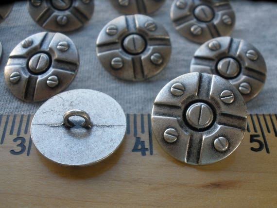 Vintage Set of 12 Pewter Metal Buttons 1//2/" STEAMPUNK