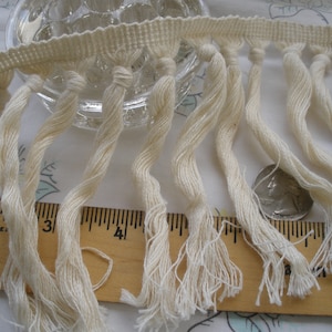 Boho Macrame Fringe trim 4.5" cotton blend Antique white knotted fringe retro BTY yards crafts costume soft thread off-white light ecru