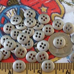 24 Tapered matte Silver Pewter Metal Small Buttons size 18L 11mm 7/16" 4-hole sew on Diminutive doll jewelry clasp craft classic shirt