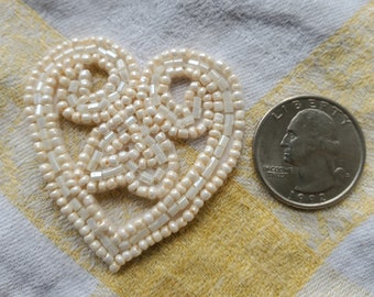 Seed and Bugle beads cream shades heart shape Appliques Bridal headband 2" Embellishment T-shirt Jacket sew on glue iridescent open hearts