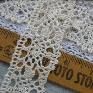 Light Natural Color Crochet Cluny Lace Cotton Trim 1 5/8&quot; wide scalloped edge retro Boho yards edging insert machine lace off white picot