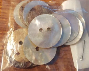 Pearly Real Shell Buttons MOP Natural 20mm 13/16" buttons size 32L 2 hole sew on Agoya iridescent craft scrapbook 13 pieces 2mm holes