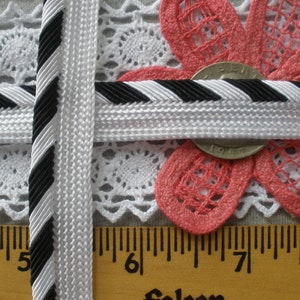 Cool Black / White Stripes Piping Trim Edging Gimp Dolls 9/16&quot; Mixed Media Lamp Shades Crazy Quilts Pillows Polyester Rayon Lip Cord yardage