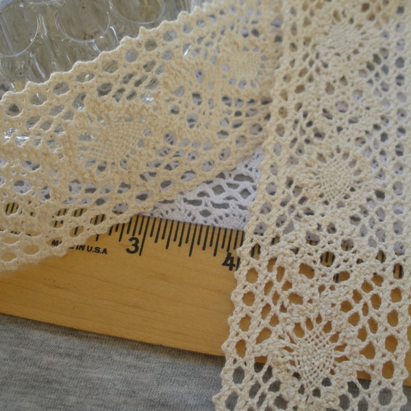 Beige Cotton Cluny lace 1.75" wide trim picot edge crochet look ecru natural retro choose yards yardage sewing crafts bobbin machine lace
