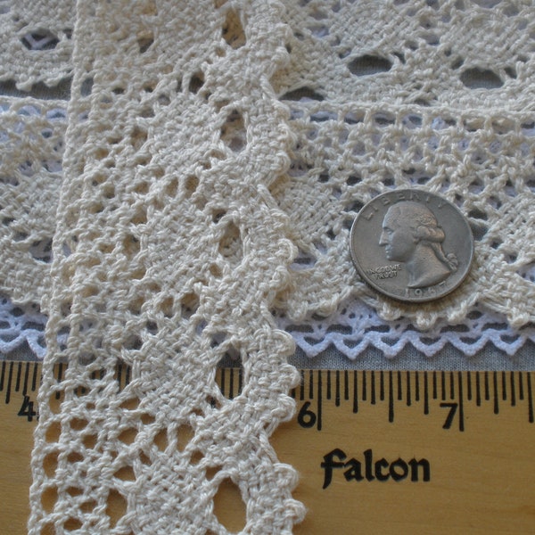 Ecru natural color Lace Cotton Trim 1 7/8" wide Crochet or bobbin look cluny lace scalloped edge retro choose yardage