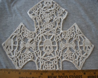 Large Sugar Skull Cross embroidered applique 9.5"W x 16.5"T embellish t-shirt retro altered couture cream natural color cotton day of dead