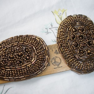 2 Beaded Applique Embellishments Copper brown oval costume Embellish costume Tshirt bridal bling purse pillow headband fascinator