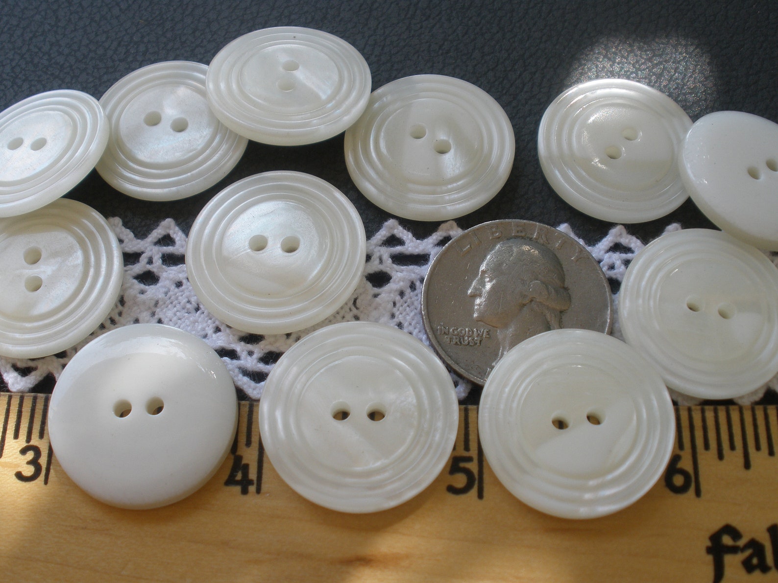 23MM Pearly White Plastic Buttons Raised Rings 24 Pieces 2 Hole Sew on ...