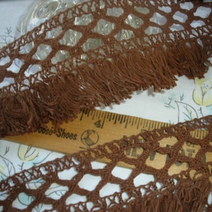 Boho Brown Criss Cross Lace & Tassel Fringe trim 2.5&quot; wide cotton Chestnut yards BTY sewing crafts costume home decor