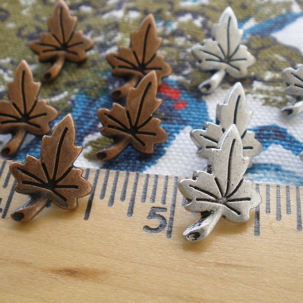Maple Leaf metal buttons shank Antique silver or copper tone 3/4" 13MM x 19MM 30L jewelry clasp 3MM hole crafts costumes clothes home decor