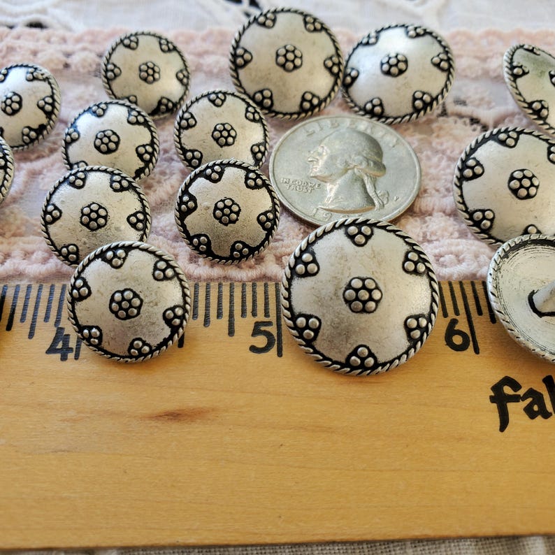 15MM or 20MM Embossed Floral Pattern Metal Dome Shank Buttons Pewter ...