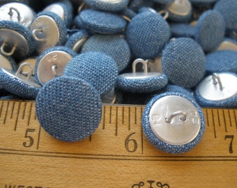 Denim Fabric Cover Buttons 12 each 5/8" blue cloth covered shank chambray buttons 24L 16mm craft sewing bulk pin shank doll eyes tag supply