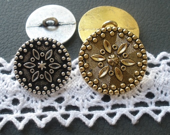 Floral Pattern Metal Shank Buttons Antique Silver or Gold sizes 3/4" 7/8" 19MM 23MM blazer coat jewelry bracelet clasp cool 30L 36L costume