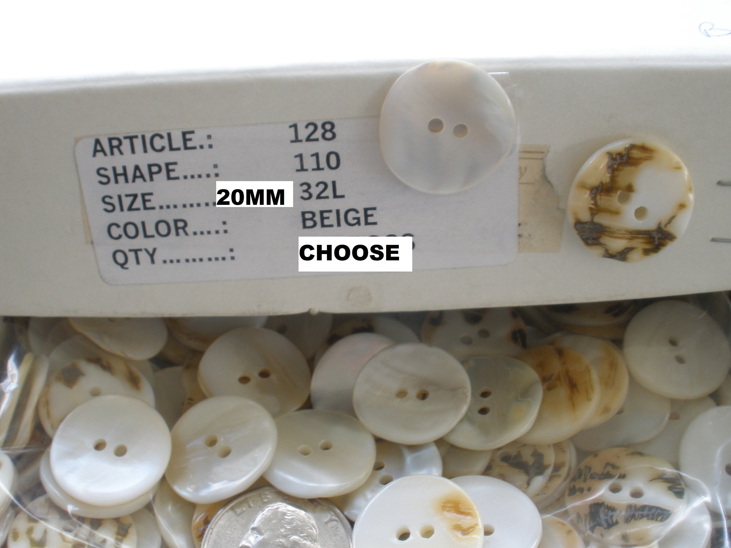 20MM Real Shell Buttons Pearly White to Light Beige Thick Textured 13/ ...