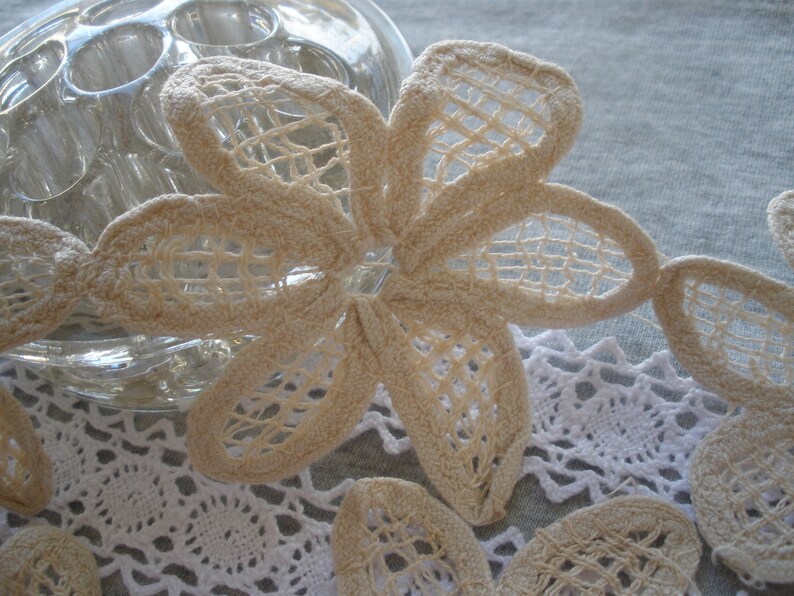 Beige cotton Linen color Flower Daisy chain tape Lace 2.75 wide by 3 applique retro 70mm insert edging embellishment wedding bridal boho image 6