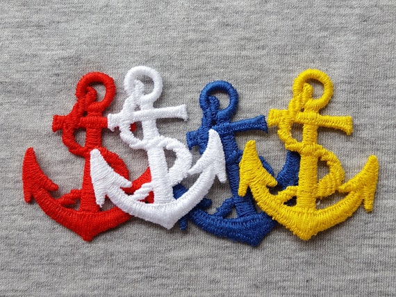 White Anchor with Rope Embroidered Iron On Patch Applique 2 Inches