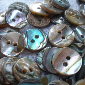 11MM Abalone Rainbow Real MOP Shell Buttons 18L 7/16" smoke pearl 2 hole sew on 13 pc jewelry clasp wrap bracelets 1.5mm to 2mm thick