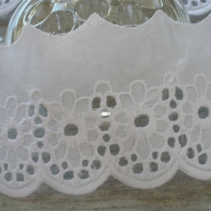 Floral Scallop White Eyelet Lace Trim Broderie Anglaise Edging 2.5&quot; wide BTY cotton blend Embroidered applique dresses costume