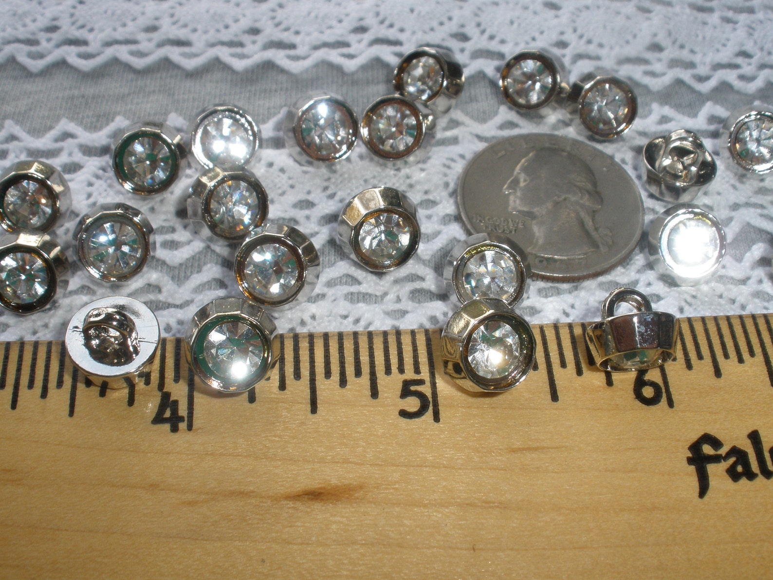 10MM Rhinestone Buttons Faceted Clear & Silver Color Metallic Plastic ...