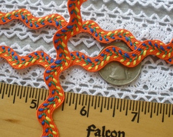 Embroidered Nylon Poly Featherstitch Ric Rack Trim Orange Yellow green blue Ric Rack 1/2" vintage tiny tulips floral trim