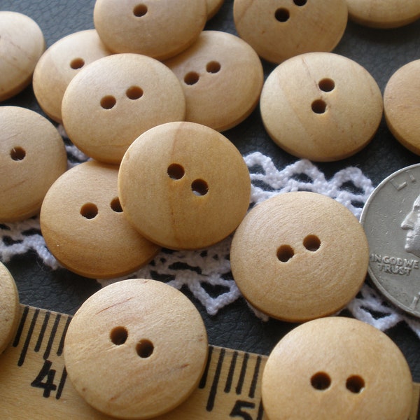 Rounded wooden buttons 17.5MM Light Wood wax finish 28L 11/16" natural 2 hole sew-on clothes crafts embellish knit bulk wholesale supply