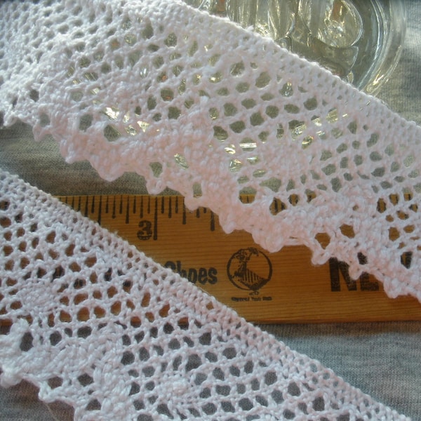 White Cotton Cluny Lace trim 1.5" wide scalloped & straight edge crochet look retro BTY yards yardage machine barmen lace