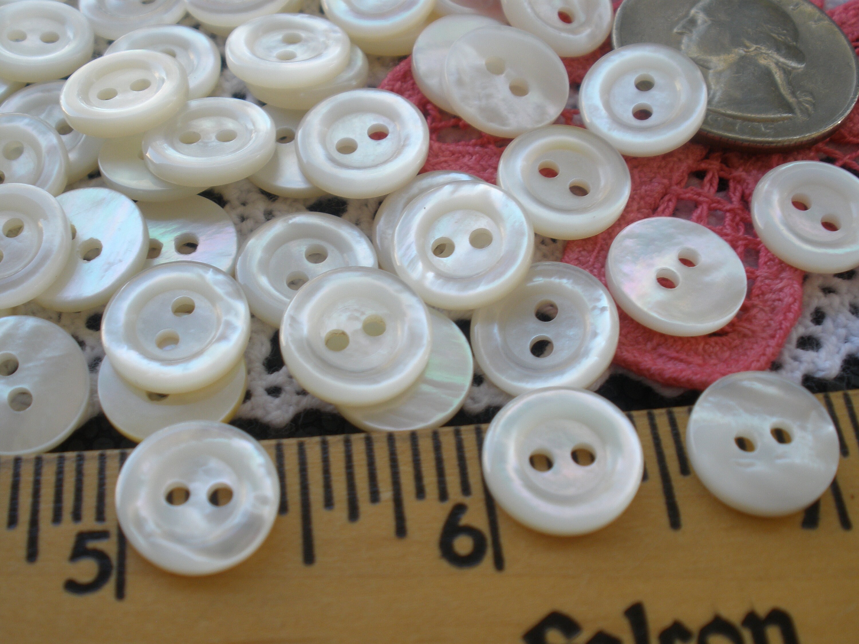11MM Wide Rim Real Shell Buttons Pearly White Carved MOP 18L 2 Hole Sew ...
