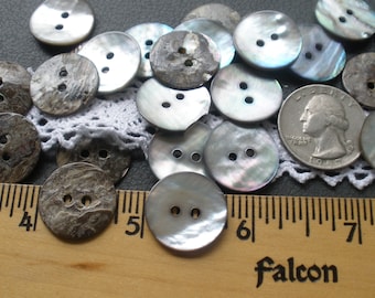 Smokey Real Shell Buttons MOP 19mm 3/4" size 30L 2 hole sew on Agoya iridescent craft scrapbook 13 pieces 2mm holes pearl smoke cool fun