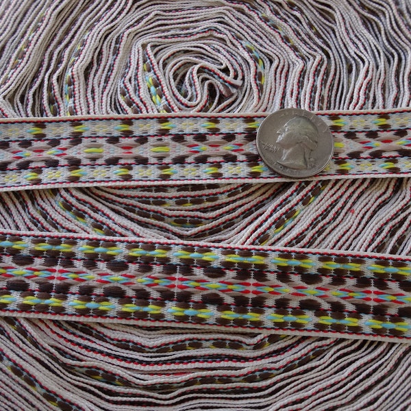 25MM Tribal Pattern Reversible Jacquard 1" ribbon trim choose yards lots brown neon yellow red blue embellish Boho costume bag strap