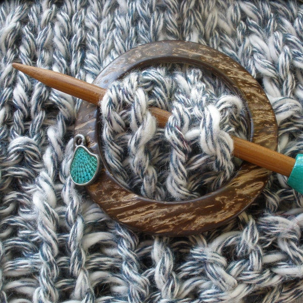 Coconut Shell hair pin shawl pin embellishment Aqua sea shell charm with matching bead hair stick hair clasp clip barrette medium size eco