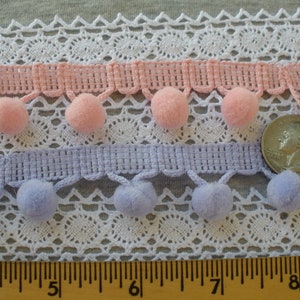 1/2 inch Pom Pom trim Lilac or Light Pink 25MM wide Boho embellishment BTY costume home decor pillow bedspread 13MM poms ball fringe poly