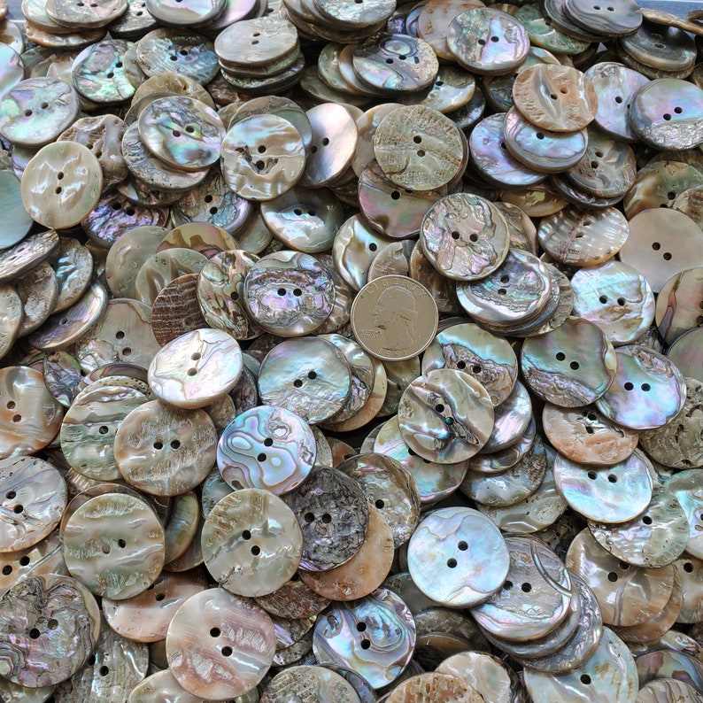 25MM Abalone Shell Buttons Natural 1 inch 40L Pearly Rainbow MOP sewing 2 hole sew on large holes thick wavy image 3