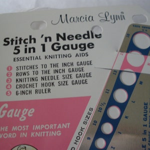Cool Vintage Tools - Stitch 'n Needle 5 in 1 Gauge - Marcia Lynn - Made in USA - Gauge, the most important word in knitting gift under 10