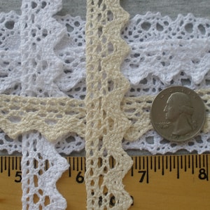 Ecru or White Cotton Cluny Chevron Edge Crochet Lace Trim 19mm 3/4&quot; wide unbleached natural color BTY yardage ric rac
