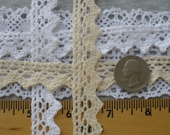 Ecru or White Cotton Cluny Chevron Edge Crochet Lace Trim 19mm 3/4" wide unbleached natural color BTY yardage ric rac